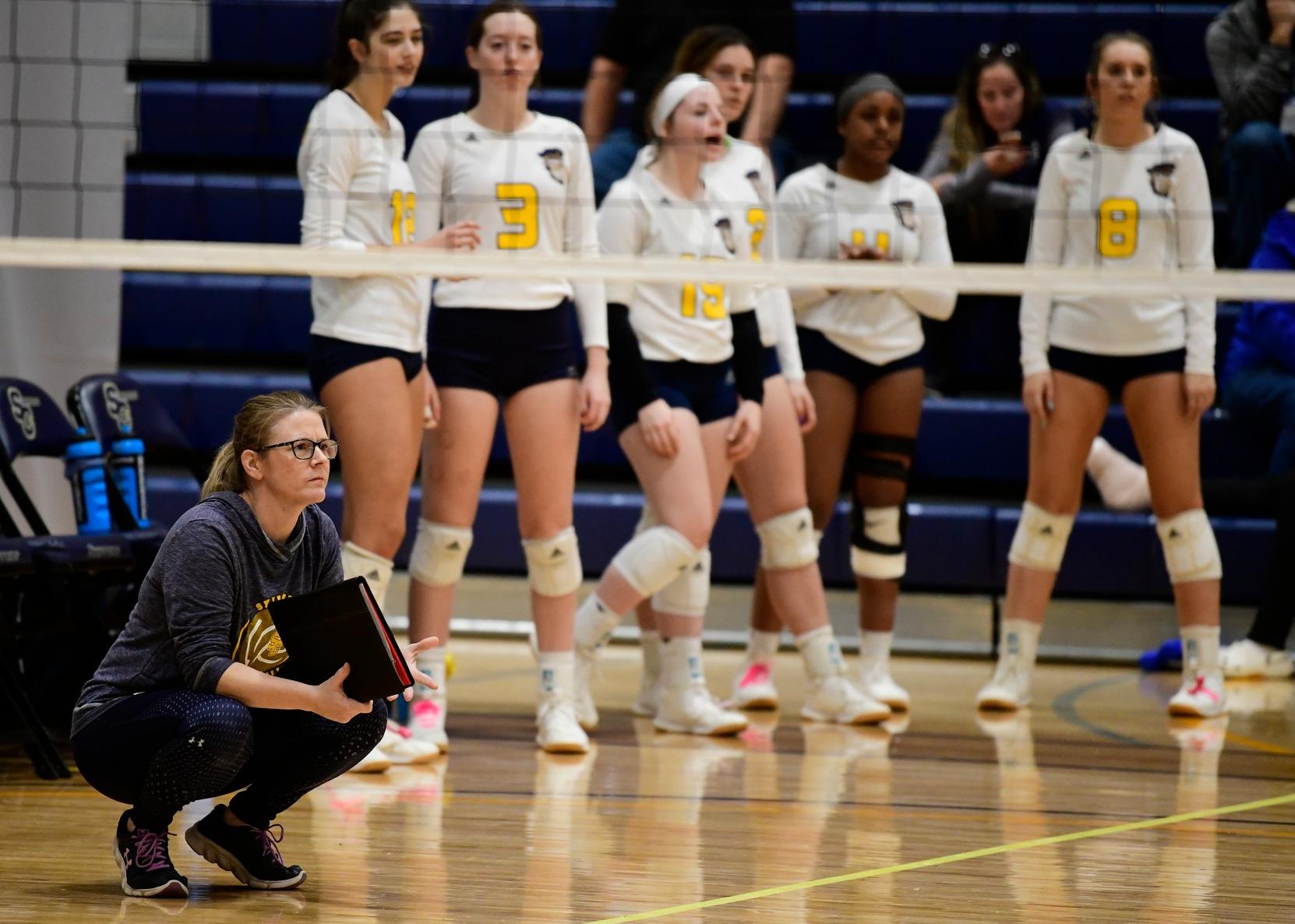 Michelle McCulloch, head volleyball coach, coaching at last year's regional tournament.